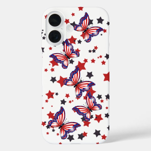 Patriotische Flag-Schmetterlinge iPhone 16 Hülle (Rückseite)