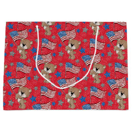 Patriotische Flag Wave Bear Geschenktasche Große Geschenktüte