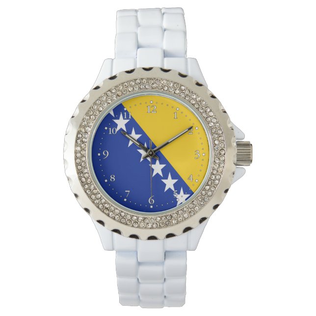 Patriotische Flagge Bosnien-Herzegowinas Armbanduhr (Vorderseite)