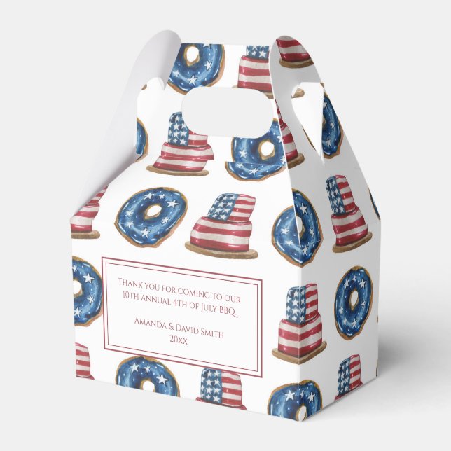 Patriotische Flagge Donuts Kuchen 4. Juli Party Geschenkschachtel (Vorderseite)