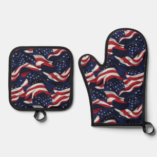 Patriotische Flagge Ofenhandschuh & Topflappen-Set