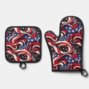 Patriotische Flagge Ofenhandschuh & Topflappen-Set