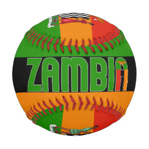 Patriotische Flagge Sambias und Wappen Baseball