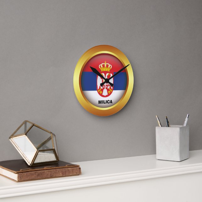 Patriotische Flagge Serbiens Runde Wanduhr (Büro)