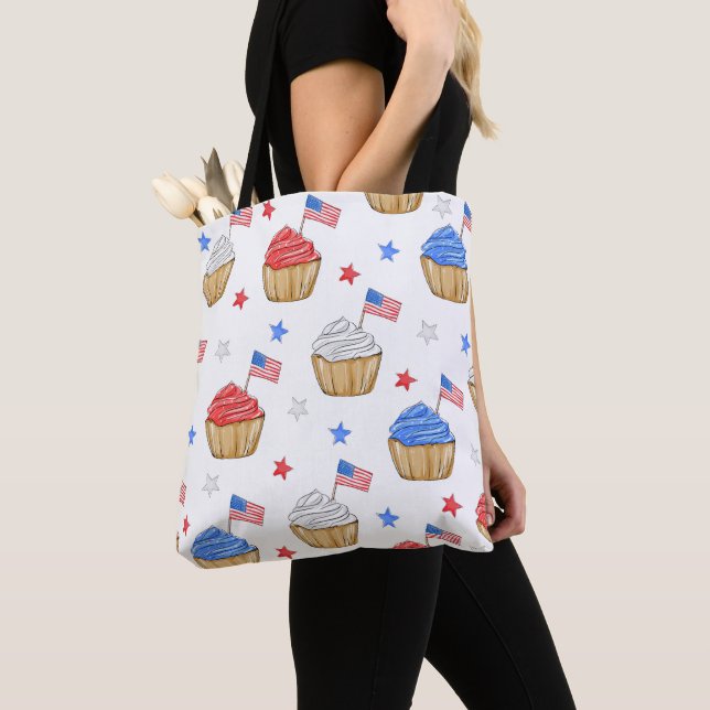 Patriotische Flagge Star Cupcakes Red White Blue Tasche (Von Nahem)