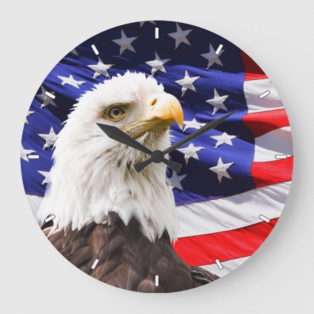 Patriotische Flagge-und Weißkopfseeadler-Wanduhr Große Wanduhr (Vorderseite)