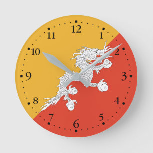 Patriotische Flagge von Bhutan Runde Wanduhr