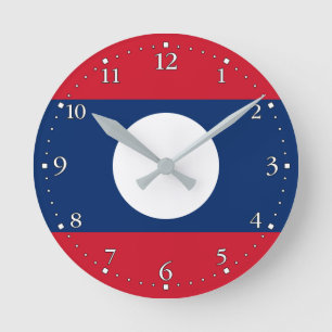 Patriotische Flagge von Laos Runde Wanduhr