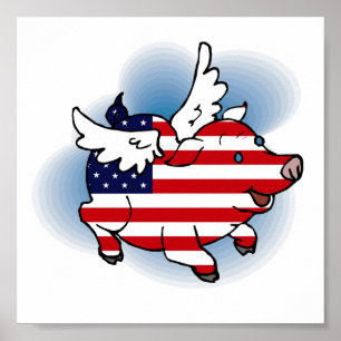 Patriotische Fliegen-Schweine Poster
