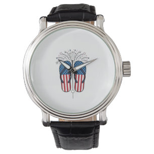 Patriotische Flip Flops Feuerwerk Sommer-Shirt Des Armbanduhr