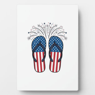 Patriotische Flip Flops Feuerwerk Sommer-Shirt Des Fotoplatte
