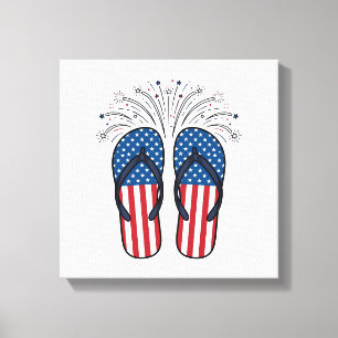 Patriotische Flip Flops Feuerwerk Sommer-Shirt Des Leinwanddruck