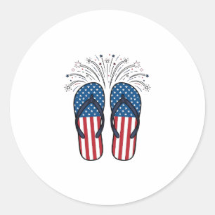 Patriotische Flip Flops Feuerwerk Sommer-Shirt Des Runder Aufkleber