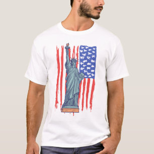 Patriotische Freiheitsstatue Amerikanische Flagge  T-Shirt