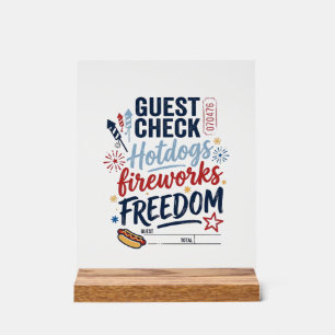 Patriotische Gästekontrolle Hotdogs Feuerwerk Frei Acrylschild