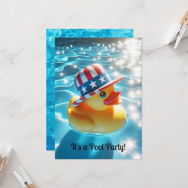 Patriotische Gelbe Gummiente im Pool Einladung (Vorderseite/Rückseite Beispiel)