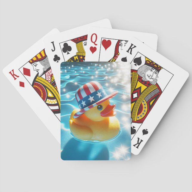 Patriotische Gelbe Gummiente im Pool Spielkarten (Rückseite)