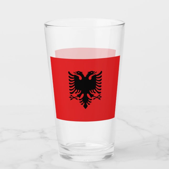 Patriotische Glas-Tasse mit Flagge Albaniens Glas (Vorderseite)