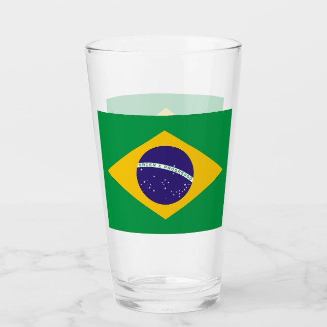 Patriotische Glas-Tasse mit Flagge Brasiliens Glas (Vorderseite)