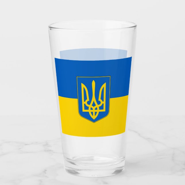 Patriotische Glastasse mit der Flagge der Ukraine Glas (Vorderseite)