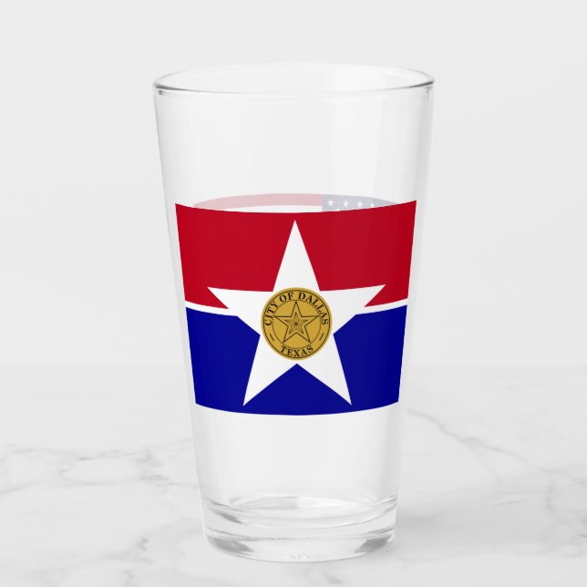 Patriotische Glastasse mit der Flagge von Dallas Glas (Vorderseite)