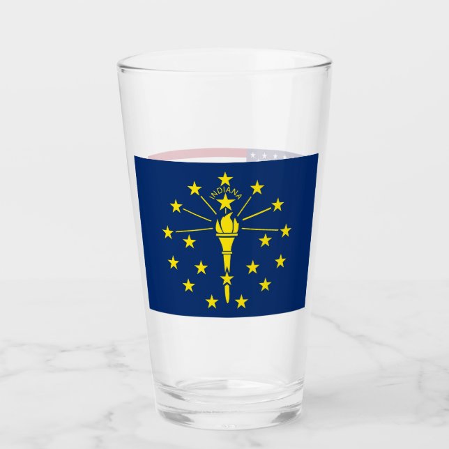 Patriotische Glastasse mit der Flagge von Indiana Glas (Vorderseite)