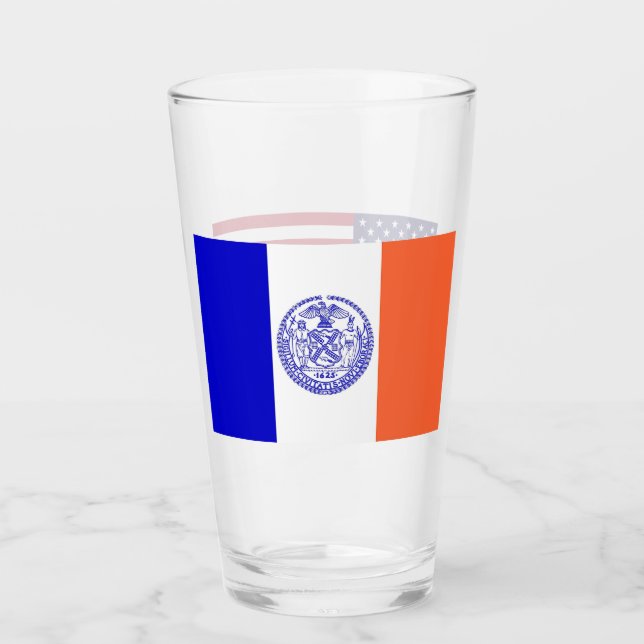 Patriotische Glastasse mit der Flagge von New York Glas (Vorderseite)