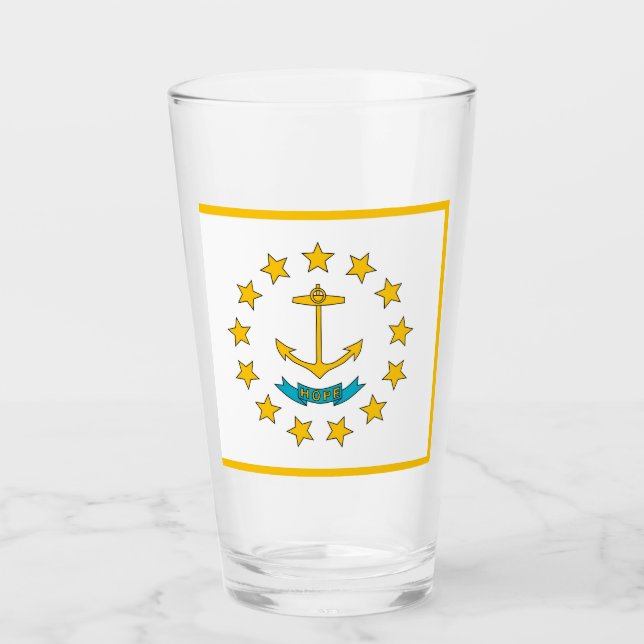 Patriotische Glastasse mit der Flagge von Rhode Is Glas (Vorderseite)