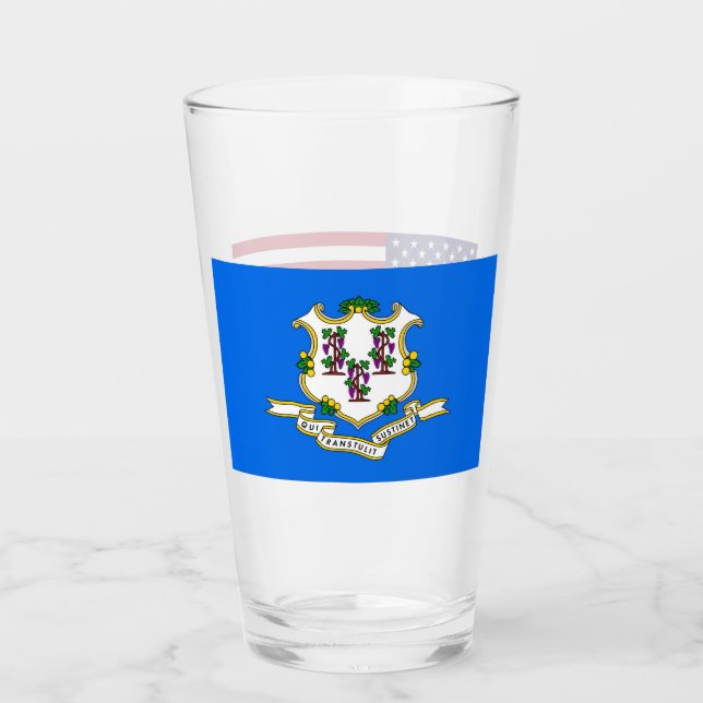 Patriotische Glastasse mit Flagge von Connecticut Glas (Vorderseite)