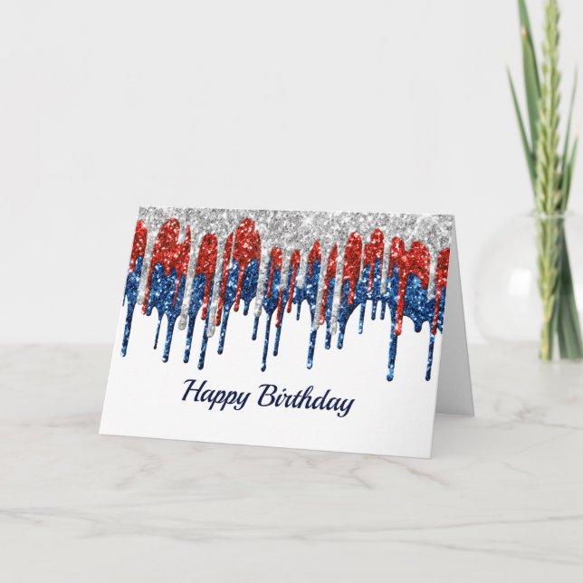 Patriotische Glitzer Tropfen Geburtstag Karte (Vorderseite)