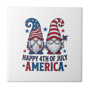 Patriotische Gnome Frohes 4. Juli Amerika Shirt_1 Fliese