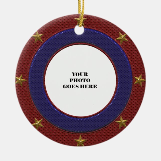 Patriotische Gold Stars Foto Rahmen Runde Ornament (Vorne)