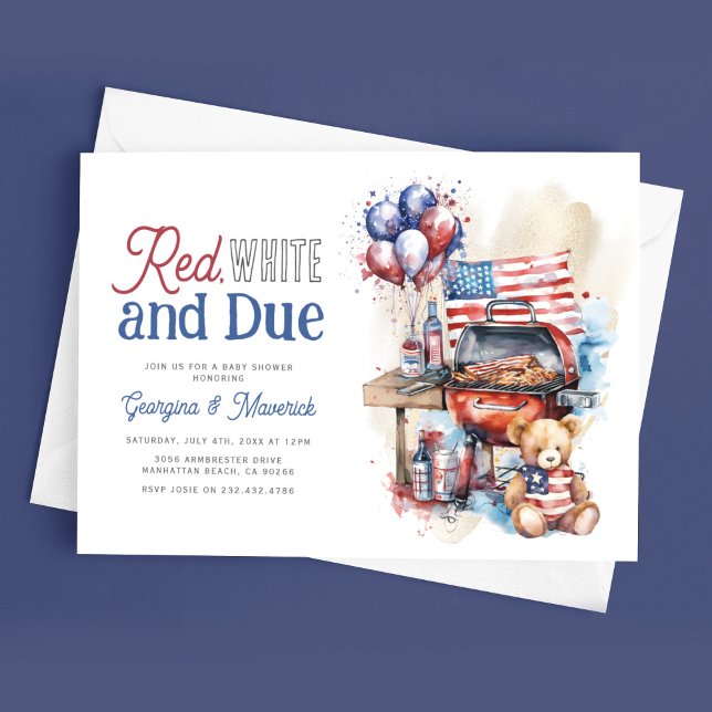 Patriotische GRILLEN Red, White & Due Baby Dusche Einladung (Von Creator hochgeladen)