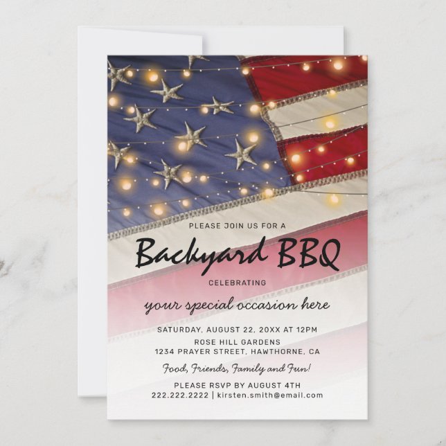Patriotische GRILLEN | USA Flag Backyard Barbecue Einladung (Vorderseite)
