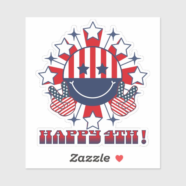 Patriotische Groovy Happy Face Friedenszeichen - G Aufkleber (Blatt)