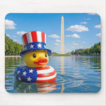 Patriotische Gummiente schwimmt im Reflecting Pool