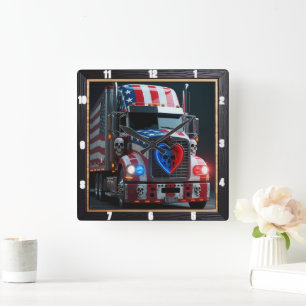 Patriotische Haustiere amerikanische Flagge Quadratische Wanduhr