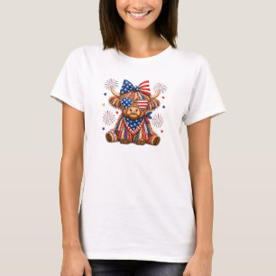 Patriotische Highland-Kuh mit Sternen und Streifen T-Shirt