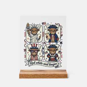 Patriotische Highland-Kuh Rot Weiß und Boujee Acrylschild