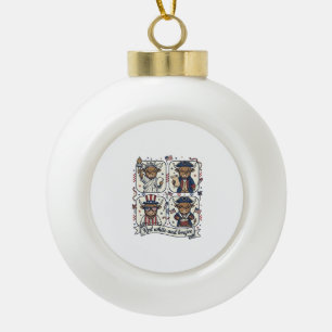 Patriotische Highland-Kuh Rot Weiß und Boujee Keramik Kugel-Ornament