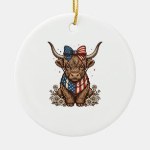 Patriotische Highland-Kuh Vintage Keramik Ornament