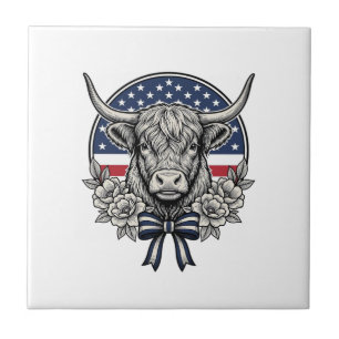 Patriotische Highland-Kuh Vintage-Stich-Kunst_1 Fliese