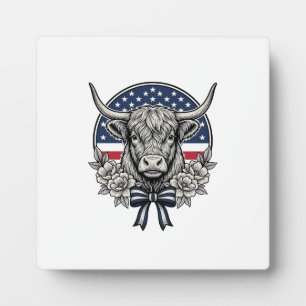 Patriotische Highland-Kuh Vintage-Stich-Kunst_1 Fotoplatte
