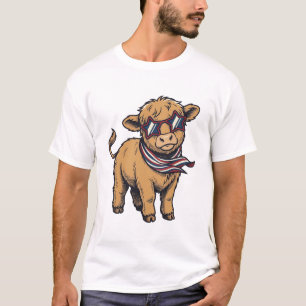Patriotische Highland-Kuh Vintage-Stich süße Kalb T-Shirt
