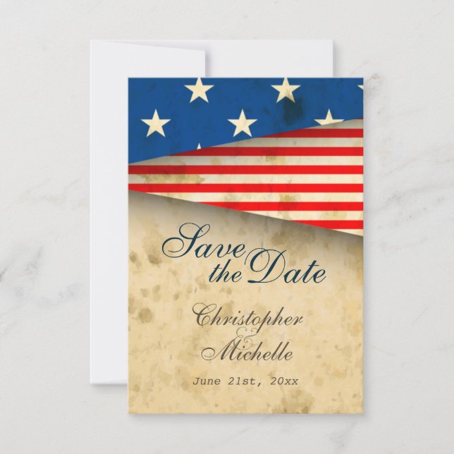 Patriotische Hochzeit der US-Flagge Save the Date Einladung (Vorderseite)