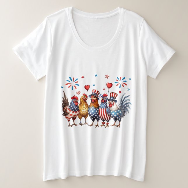 Patriotische Hühner Große Größe T-Shirt (Design vorne)