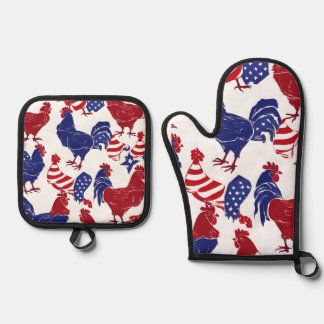 Patriotische Hühner-Ofen-Mitt und Potthalter Ofenhandschuh & Topflappen-Set