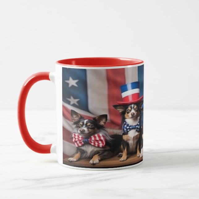 Patriotische Hunde 4. Juli Tasse (Links)