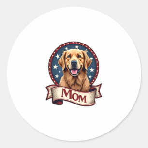 Patriotische Hunde-Mutter Golden Retriever Vintage Runder Aufkleber