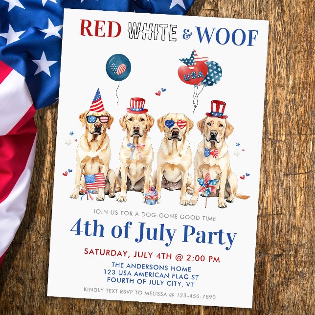 Patriotische Hunde Party Red White & Woof 4. Juli Einladung (Von Creator hochgeladen)